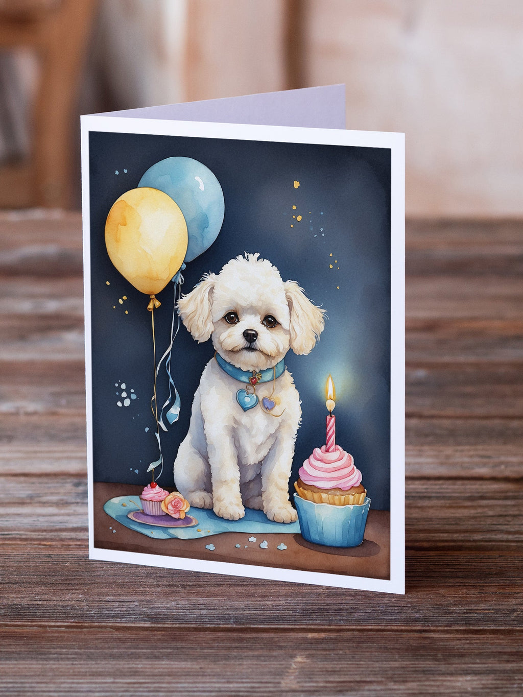 Bichon Frise Happy Birthday Greeting Cards Pack of 8 Blank Cards with Envelopes Whimsical A7 Size 5x7