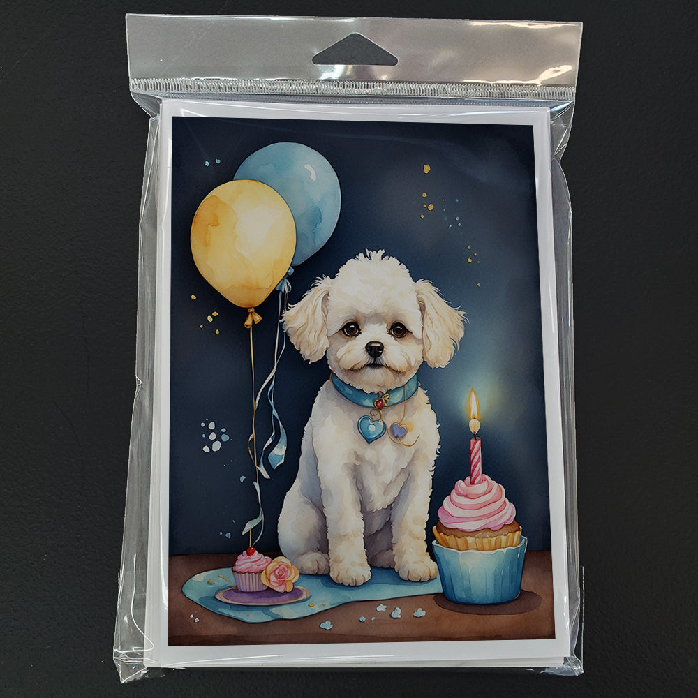 Bichon Frise Happy Birthday Greeting Cards Pack of 8 Blank Cards with Envelopes Whimsical A7 Size 5x7