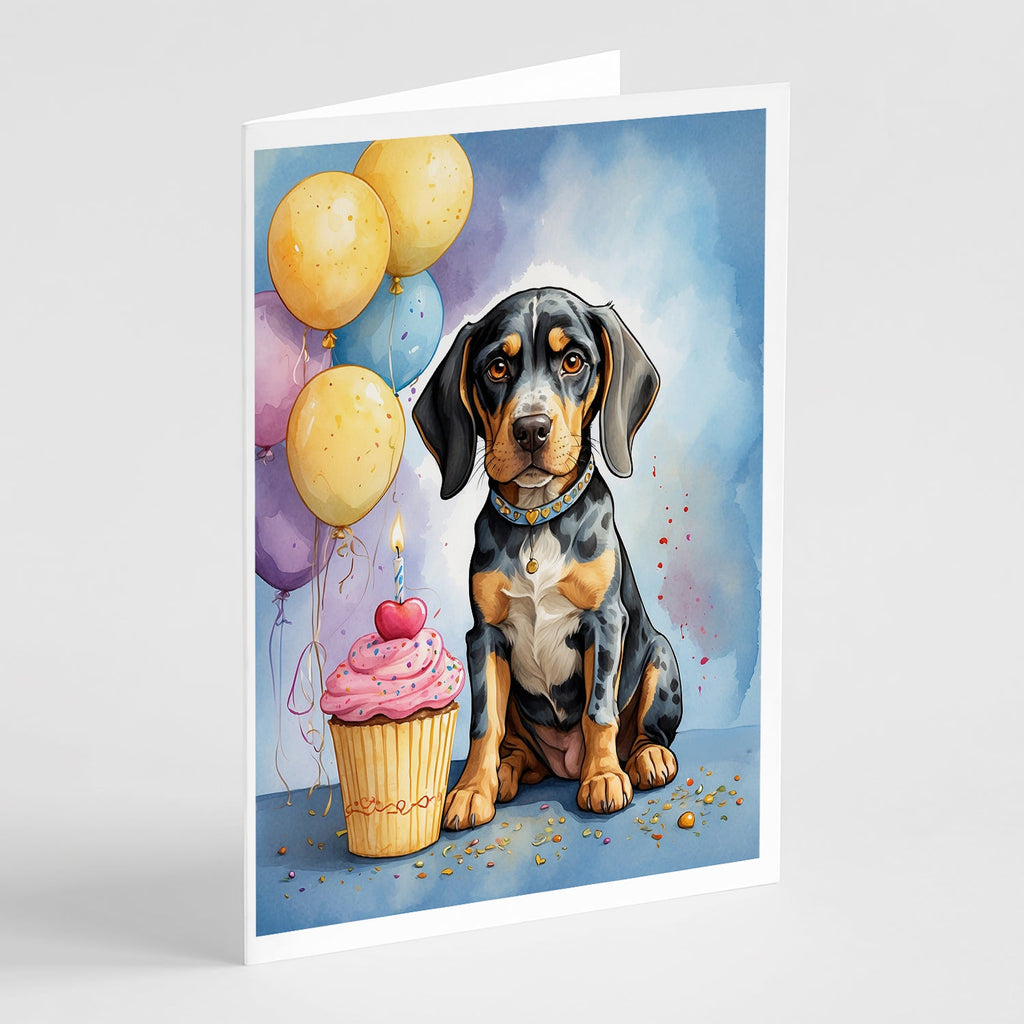Bluetick Coonhound Happy Birthday Greeting Cards Pack of 8 Blank Cards with Envelopes Whimsical A7 Size 5x7