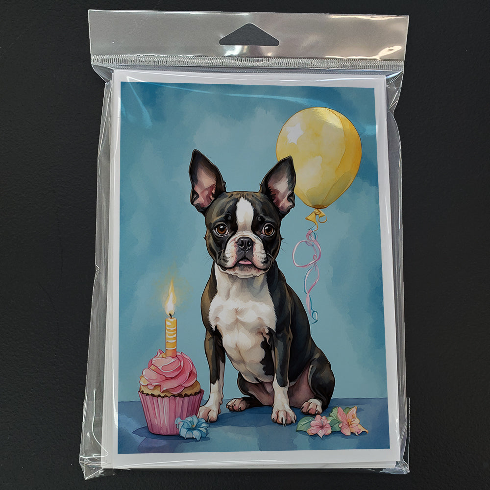 Boston Terrier Happy Birthday Greeting Cards Pack of 8 Blank Cards with Envelopes Whimsical A7 Size 5x7