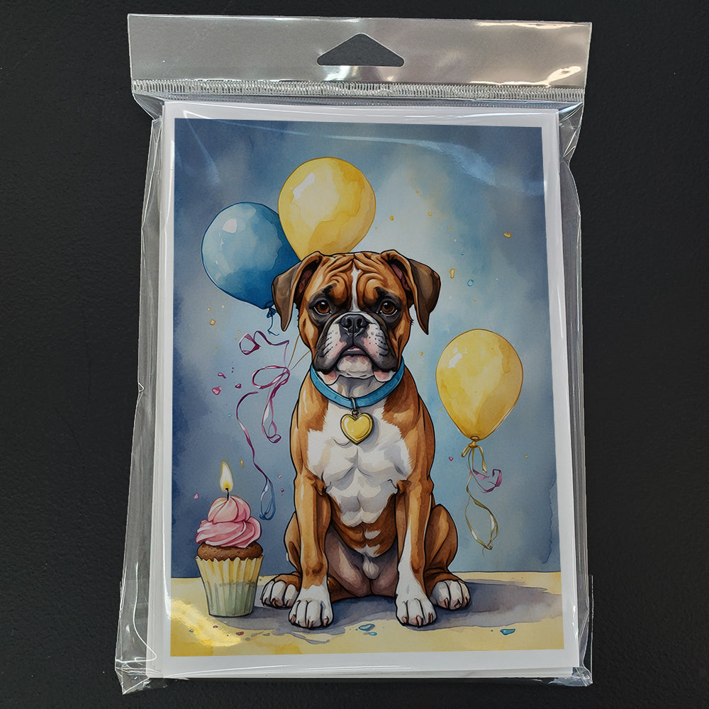 Boxer Happy Birthday Greeting Cards Pack of 8 Blank Cards with Envelopes Whimsical A7 Size 5x7