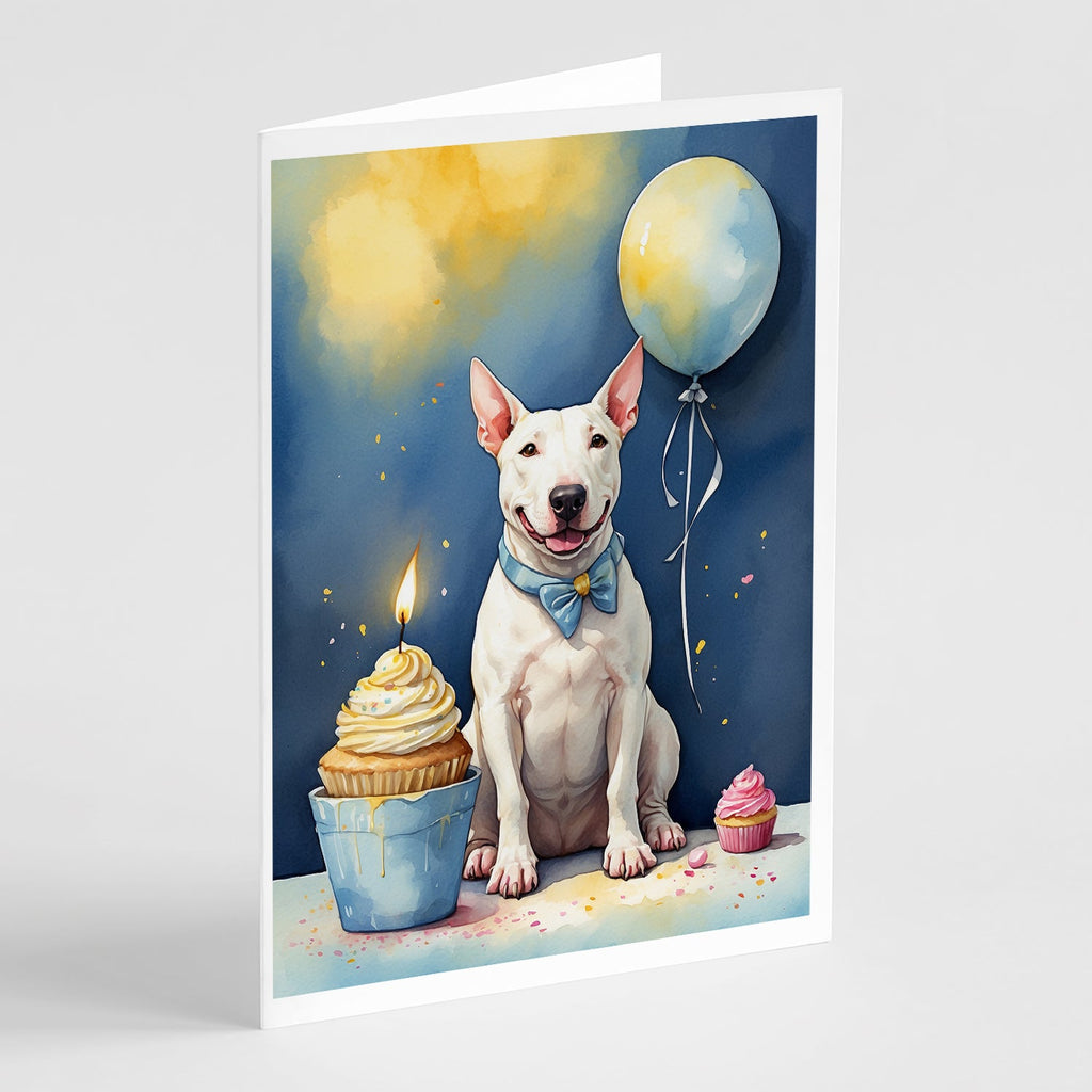 Bull Terrier Happy Birthday Greeting Cards Pack of 8 Blank Cards with Envelopes Whimsical A7 Size 5x7