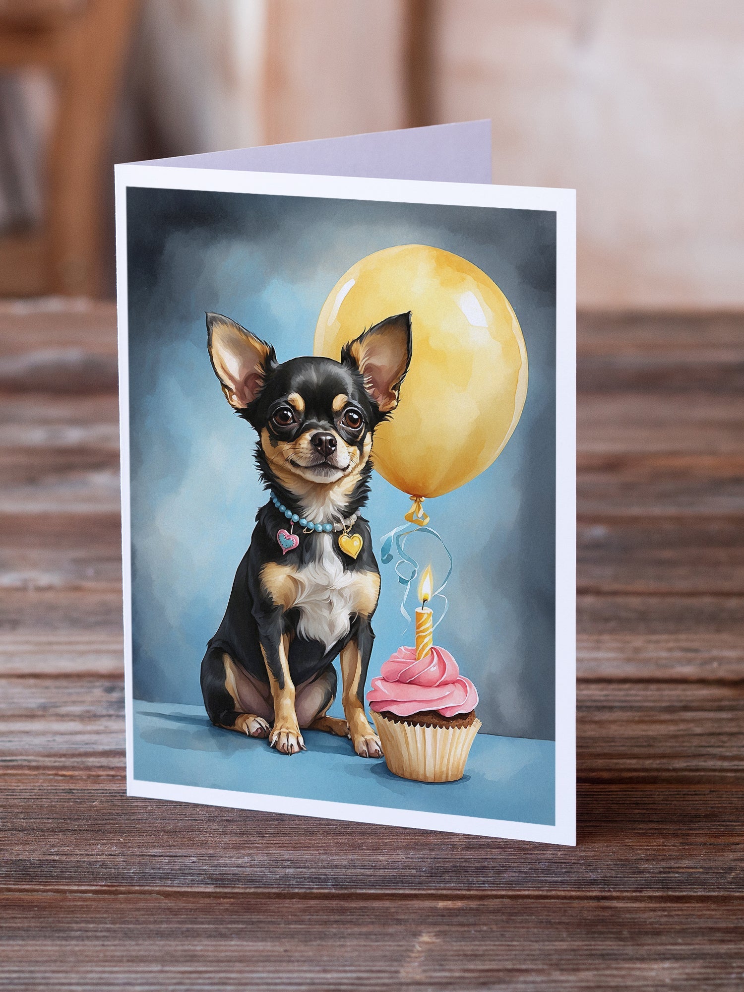 Black and Tan Chihuahua Happy Birthday Greeting Cards Pack of 8 Blank Cards with Envelopes Whimsical A7 Size 5x7