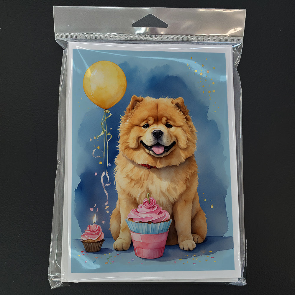 Chow Chow Happy Birthday Greeting Cards Pack of 8 Blank Cards with Envelopes Whimsical A7 Size 5x7
