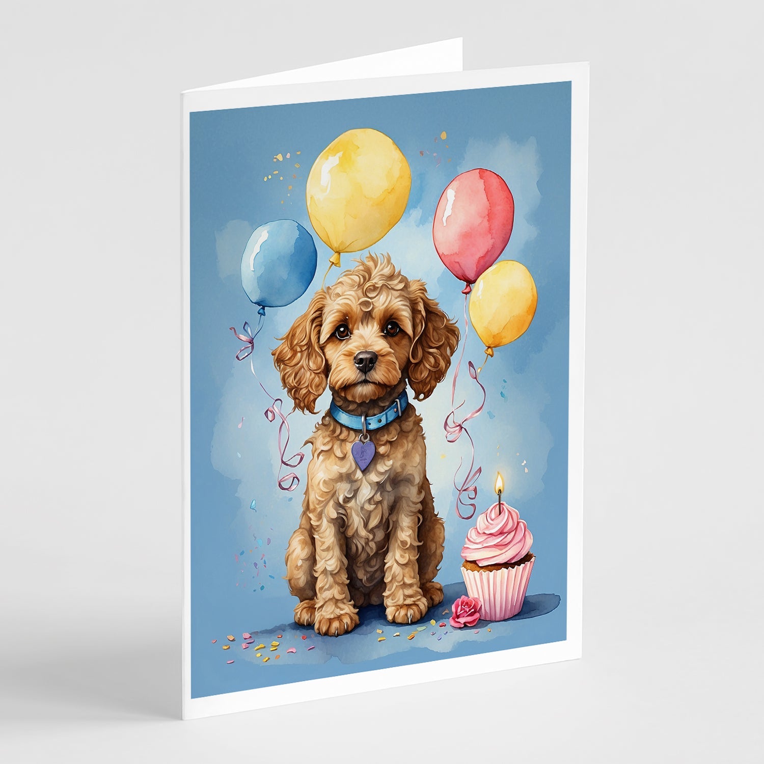 Cockapoo Happy Birthday Greeting Cards Pack of 8 Blank Cards with Envelopes Whimsical A7 Size 5x7