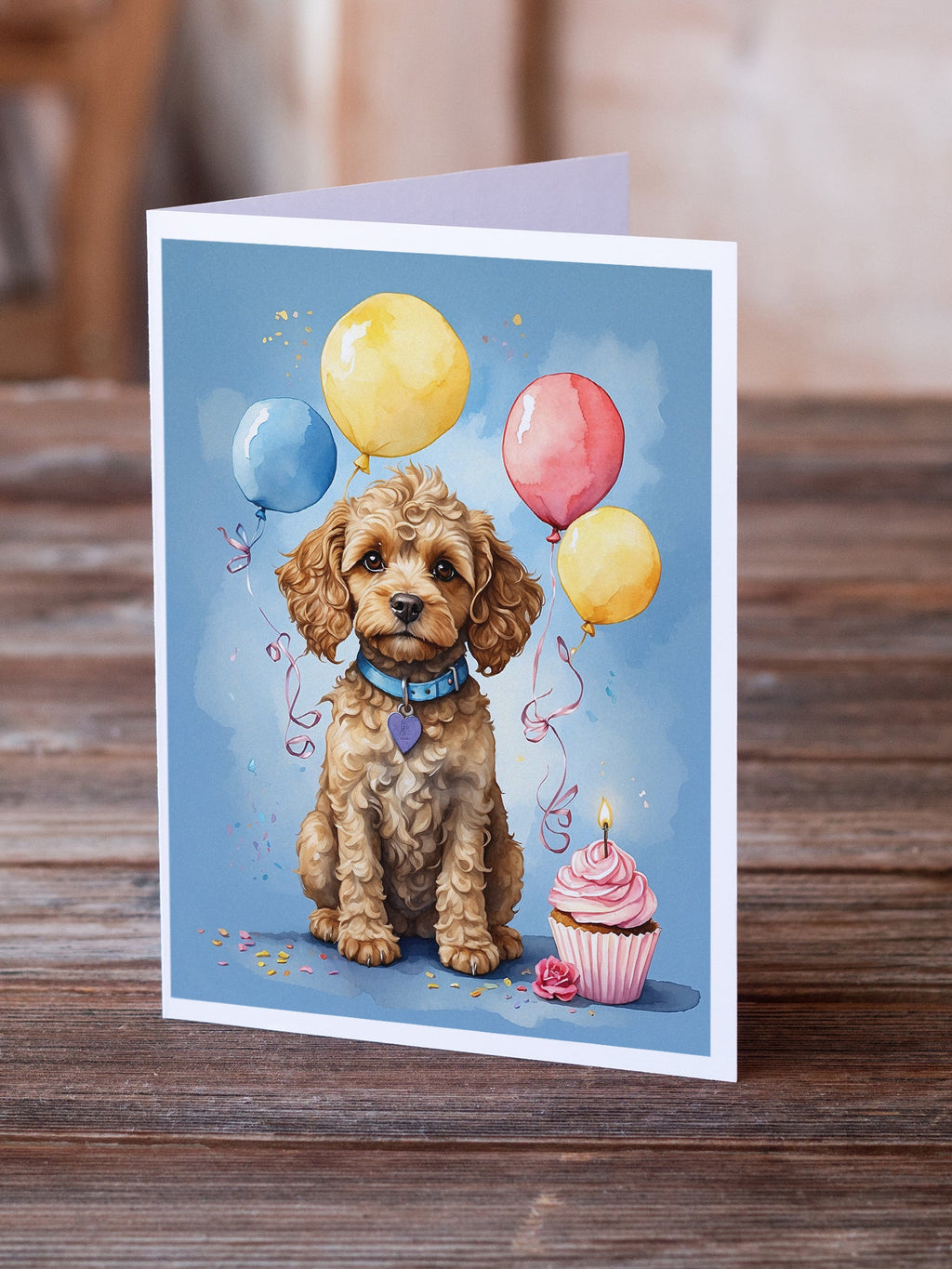 Cockapoo Happy Birthday Greeting Cards Pack of 8 Blank Cards with Envelopes Whimsical A7 Size 5x7