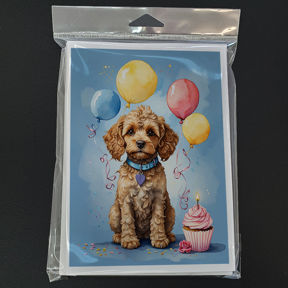 Cockapoo Happy Birthday Greeting Cards Pack of 8 Blank Cards with Envelopes Whimsical A7 Size 5x7