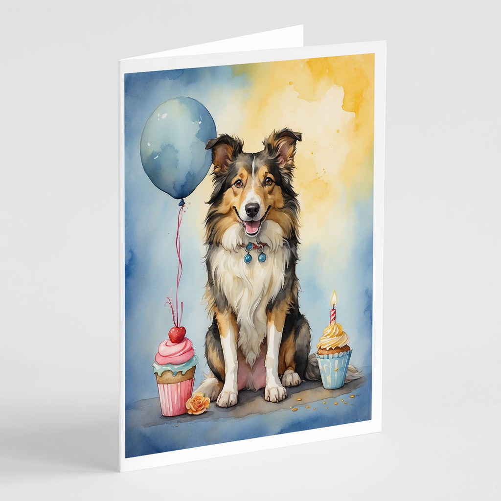Collie Happy Birthday Greeting Cards Pack of 8 Blank Cards with Envelopes Whimsical A7 Size 5x7