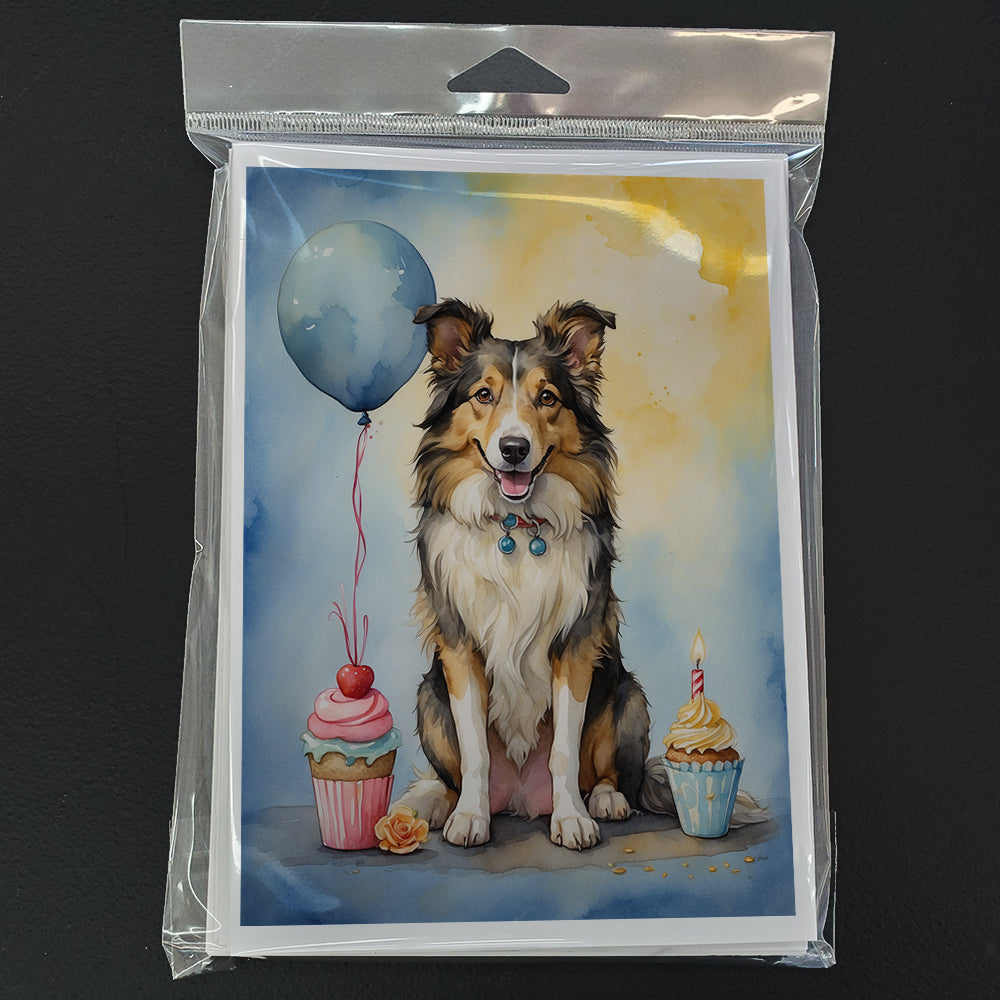 Collie Happy Birthday Greeting Cards Pack of 8 Blank Cards with Envelopes Whimsical A7 Size 5x7