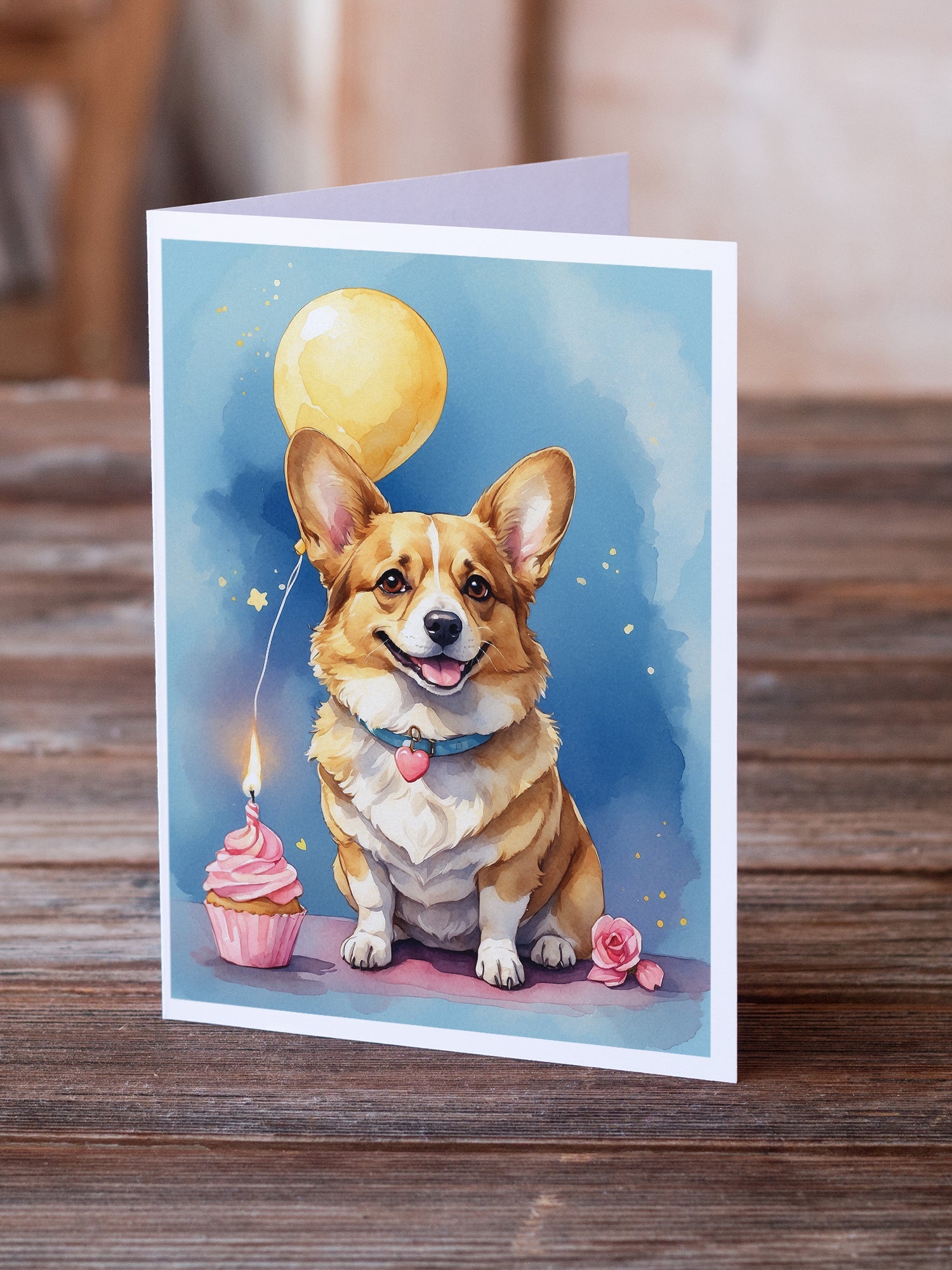 Corgi Happy Birthday Greeting Cards Pack of 8 Blank Cards with Envelopes Whimsical A7 Size 5x7