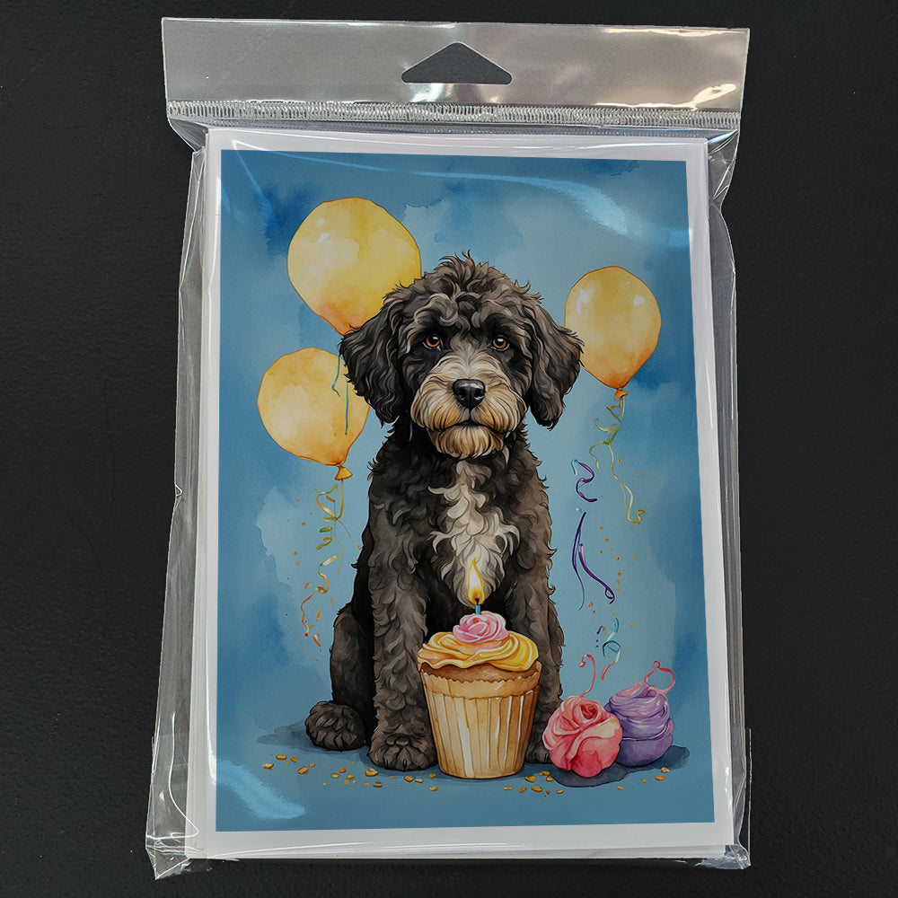 Portuguese Water Dog Happy Birthday Greeting Cards Pack of 8 Blank Cards with Envelopes Whimsical A7 Size 5x7