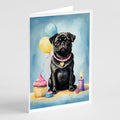 Black Pug Happy Birthday Greeting Cards Pack of 8 Blank Cards with Envelopes Whimsical A7 Size 5x7
