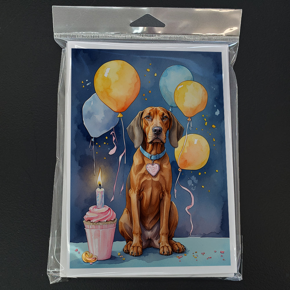 Redbone Coonhound Happy Birthday Greeting Cards Pack of 8 Blank Cards with Envelopes Whimsical A7 Size 5x7