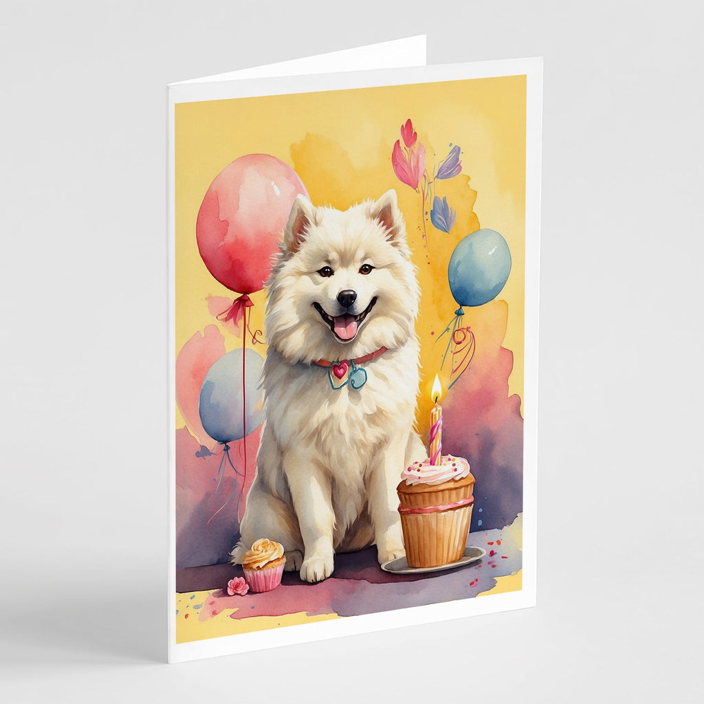 Samoyed Happy Birthday Greeting Cards Pack of 8 Blank Cards with Envelopes Whimsical A7 Size 5x7