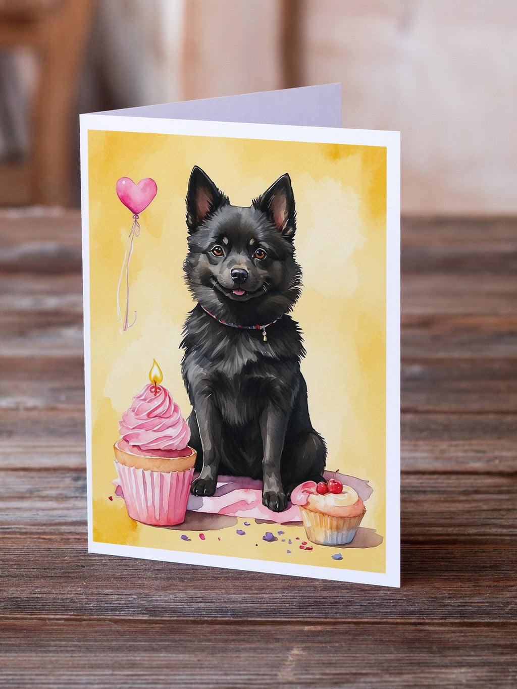 Schipperke Happy Birthday Greeting Cards Pack of 8 Blank Cards with Envelopes Whimsical A7 Size 5x7