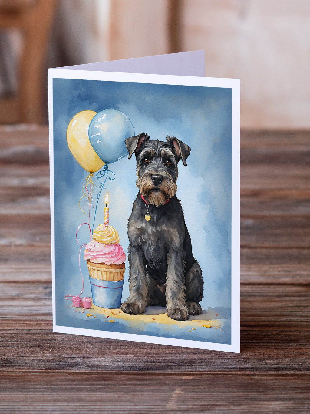 Schnauzer Happy Birthday Greeting Cards Pack of 8 Blank Cards with Envelopes Whimsical A7 Size 5x7