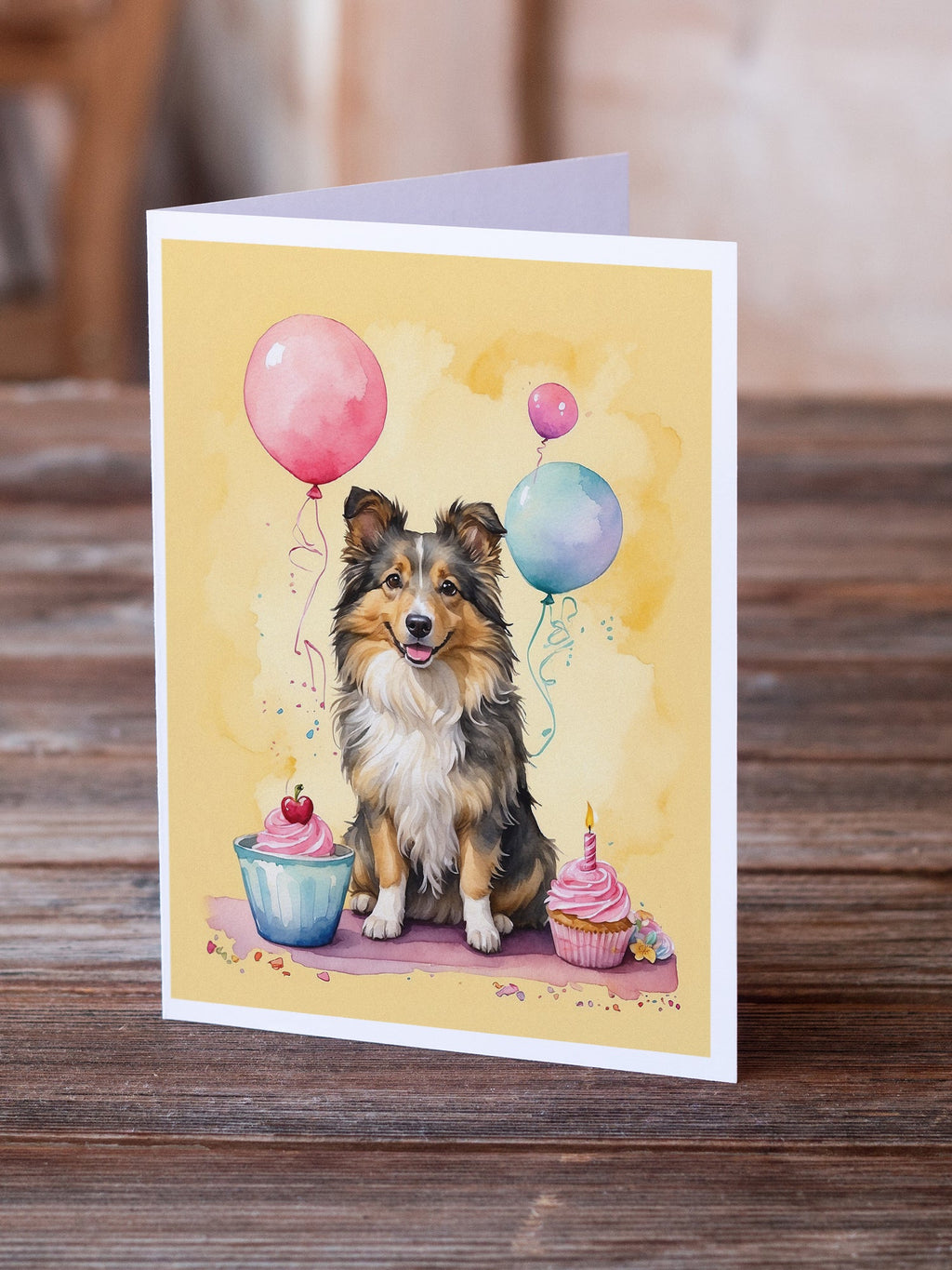 Sheltie Happy Birthday Greeting Cards Pack of 8 Blank Cards with Envelopes Whimsical A7 Size 5x7