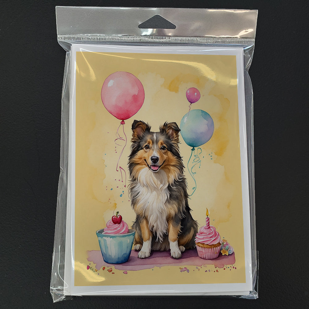 Sheltie Happy Birthday Greeting Cards Pack of 8 Blank Cards with Envelopes Whimsical A7 Size 5x7