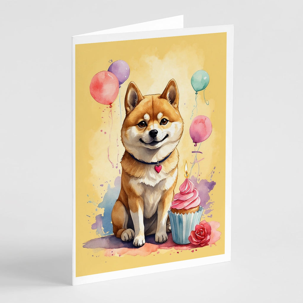 Shiba Inu Happy Birthday Greeting Cards Pack of 8 Blank Cards with Envelopes Whimsical A7 Size 5x7