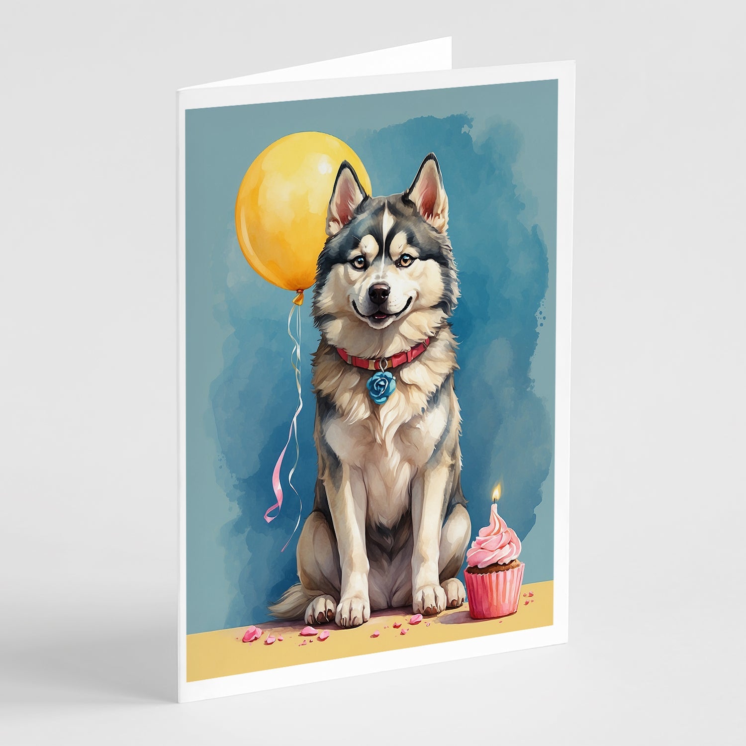 Siberian Husky Happy Birthday Greeting Cards Pack of 8 Blank Cards with Envelopes Whimsical A7 Size 5x7