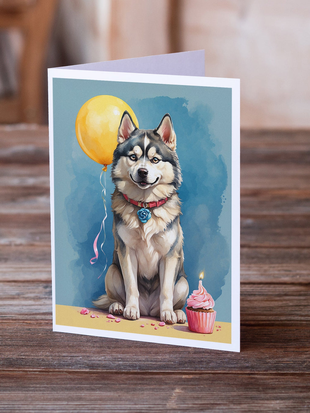 Siberian Husky Happy Birthday Greeting Cards Pack of 8 Blank Cards with Envelopes Whimsical A7 Size 5x7
