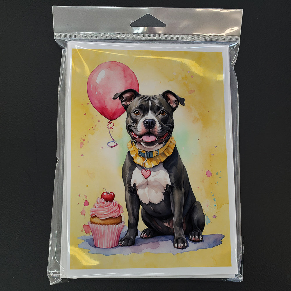 Staffordshire Bull Terrier Happy Birthday Greeting Cards Pack of 8 Blank Cards with Envelopes Whimsical A7 Size 5x7