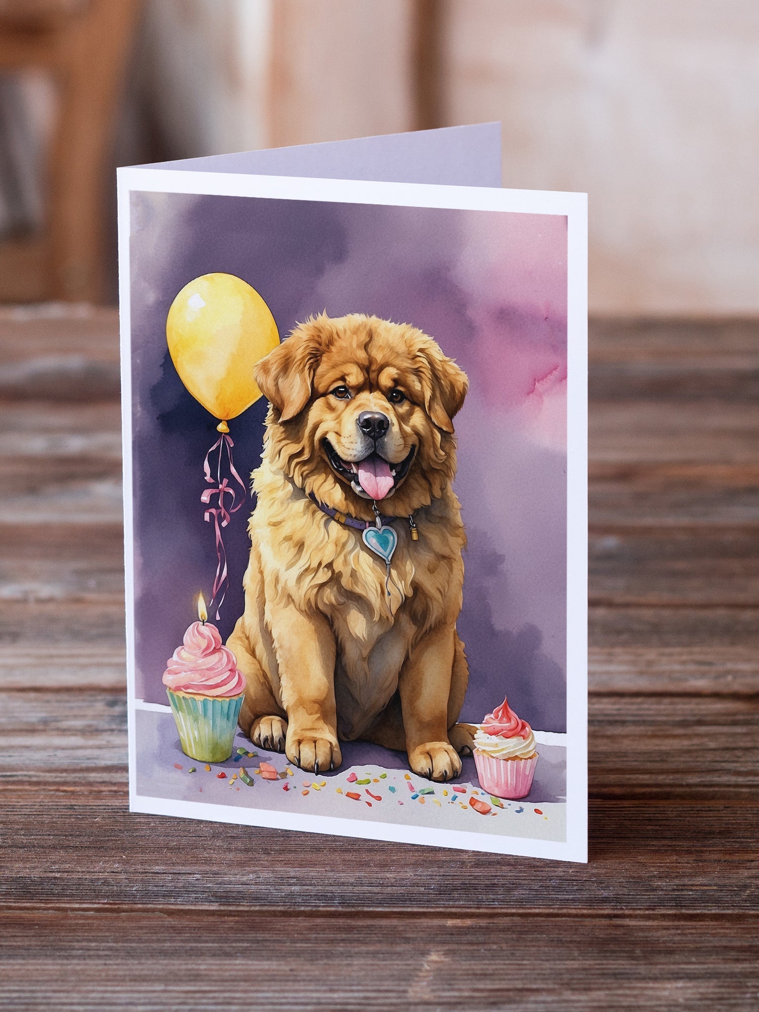 Tibetan Mastiff Happy Birthday Greeting Cards Pack of 8 Blank Cards with Envelopes Whimsical A7 Size 5x7