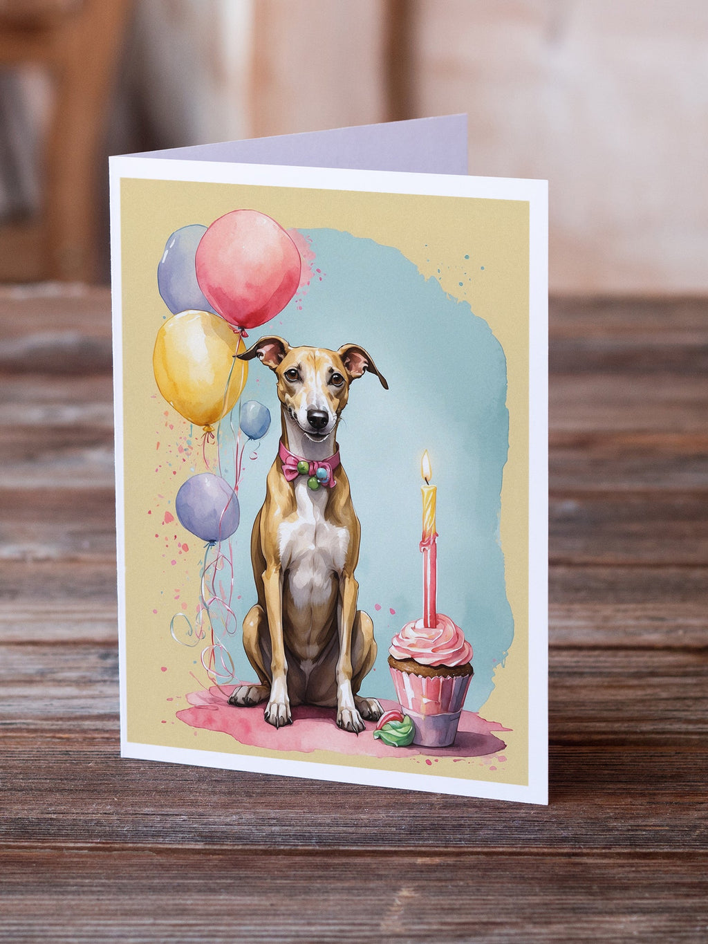 Whippet Happy Birthday Greeting Cards Pack of 8 Blank Cards with Envelopes Whimsical A7 Size 5x7