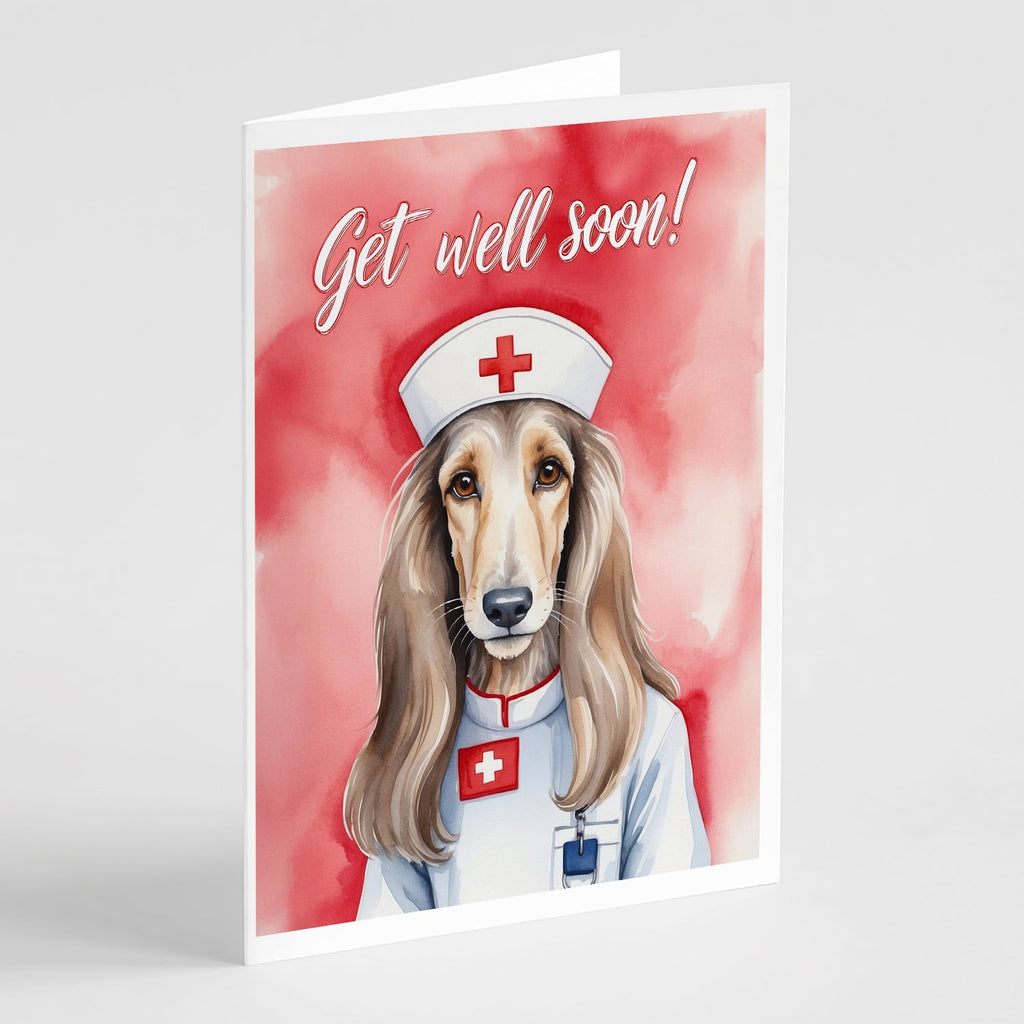 Afghan Hound Get Well Soon Greeting Cards Pack of 8 Blank Cards with Envelopes Whimsical A7 Size 5x7