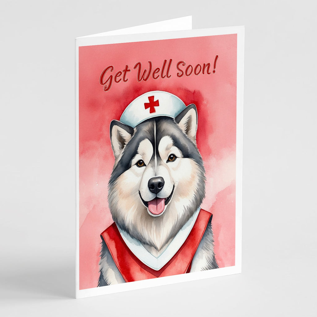 Alaskan Malamute Get Well Soon Greeting Cards Pack of 8 Blank Cards with Envelopes Whimsical A7 Size 5x7