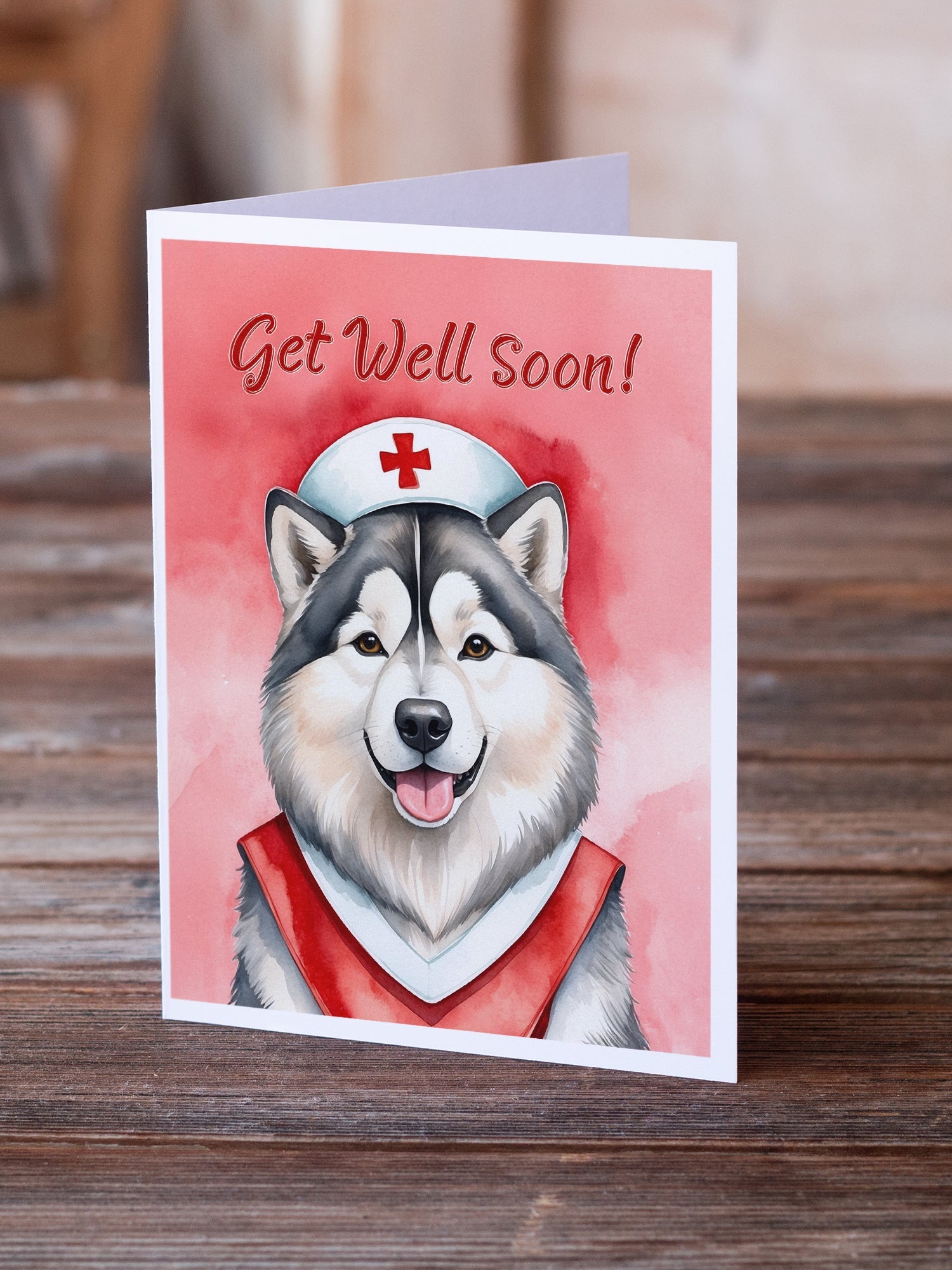 Alaskan Malamute Get Well Soon Greeting Cards Pack of 8 Blank Cards with Envelopes Whimsical A7 Size 5x7