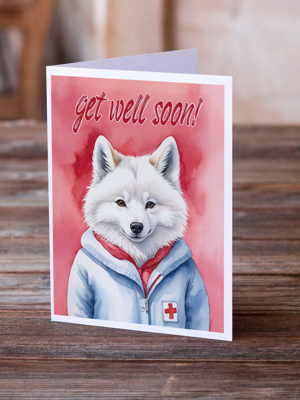 American Eskimo Get Well Soon Greeting Cards Pack of 8 Blank Cards with Envelopes Whimsical A7 Size 5x7