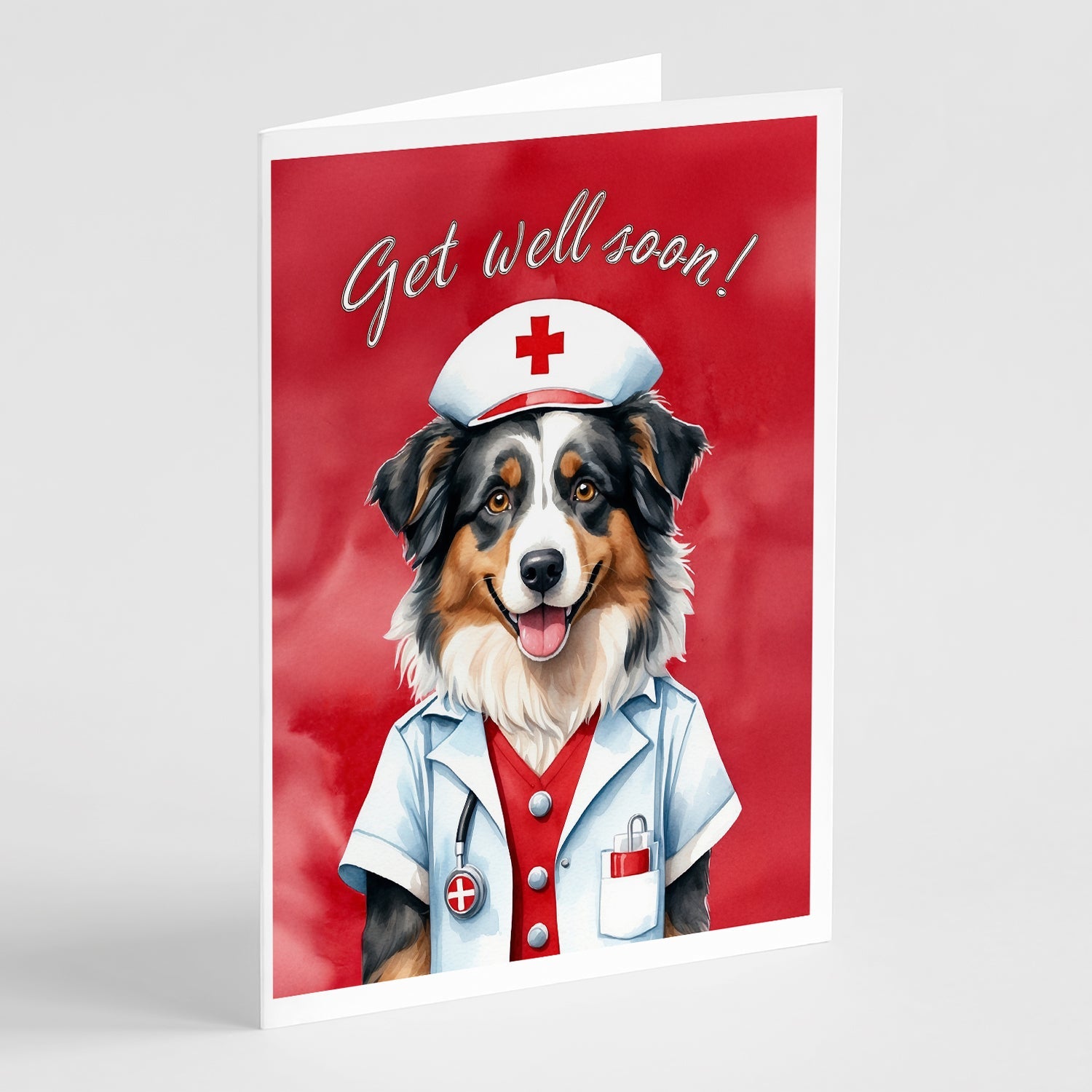Australian Shepherd Get Well Soon Greeting Cards Pack of 8 Blank Cards with Envelopes Whimsical A7 Size 5x7