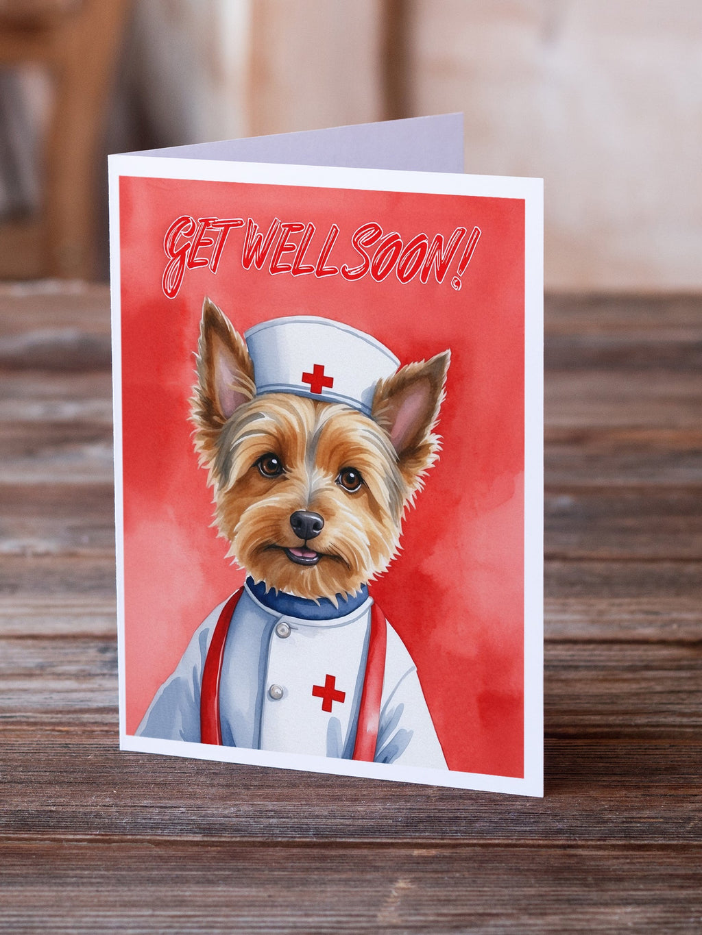 Australian Terrier Get Well Soon Greeting Cards Pack of 8 Blank Cards with Envelopes Whimsical A7 Size 5x7