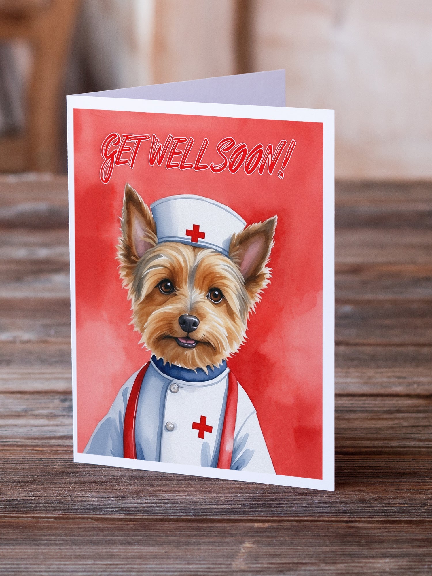 Australian Terrier Get Well Soon Greeting Cards Pack of 8 Blank Cards with Envelopes Whimsical A7 Size 5x7