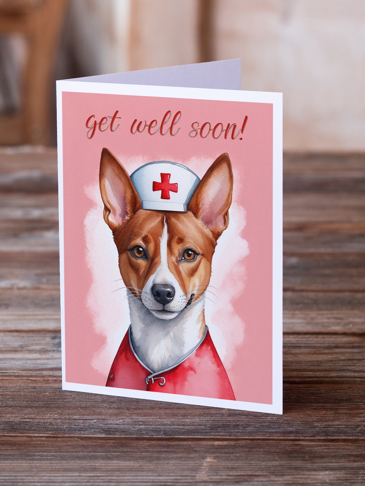 Basenji Get Well Soon Greeting Cards Pack of 8 Blank Cards with Envelopes Whimsical A7 Size 5x7