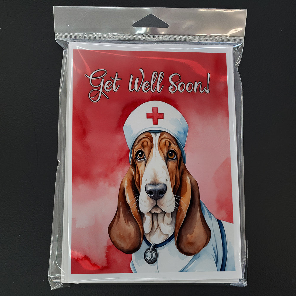 Basset Hound Get Well Soon Greeting Cards Pack of 8 Blank Cards with Envelopes Whimsical A7 Size 5x7