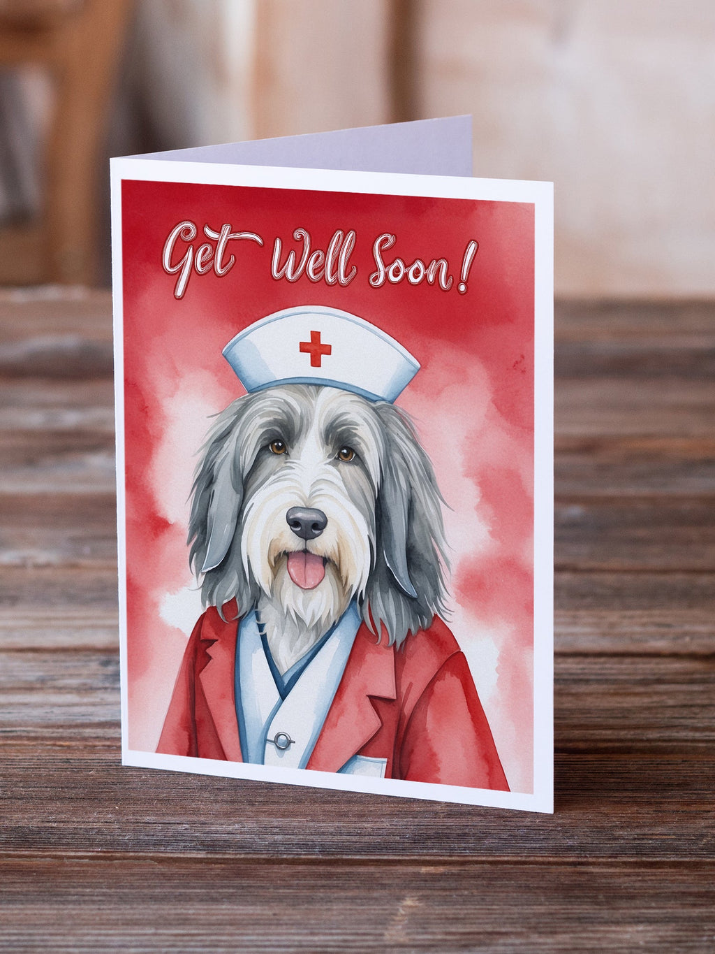 Bearded Collie Get Well Soon Greeting Cards Pack of 8 Blank Cards with Envelopes Whimsical A7 Size 5x7