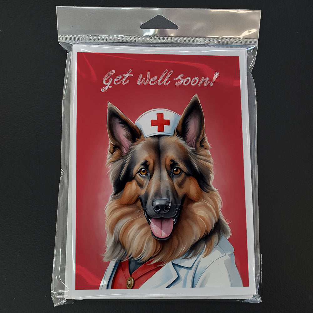 Belgian Tervuren Get Well Soon Greeting Cards Pack of 8 Blank Cards with Envelopes Whimsical A7 Size 5x7