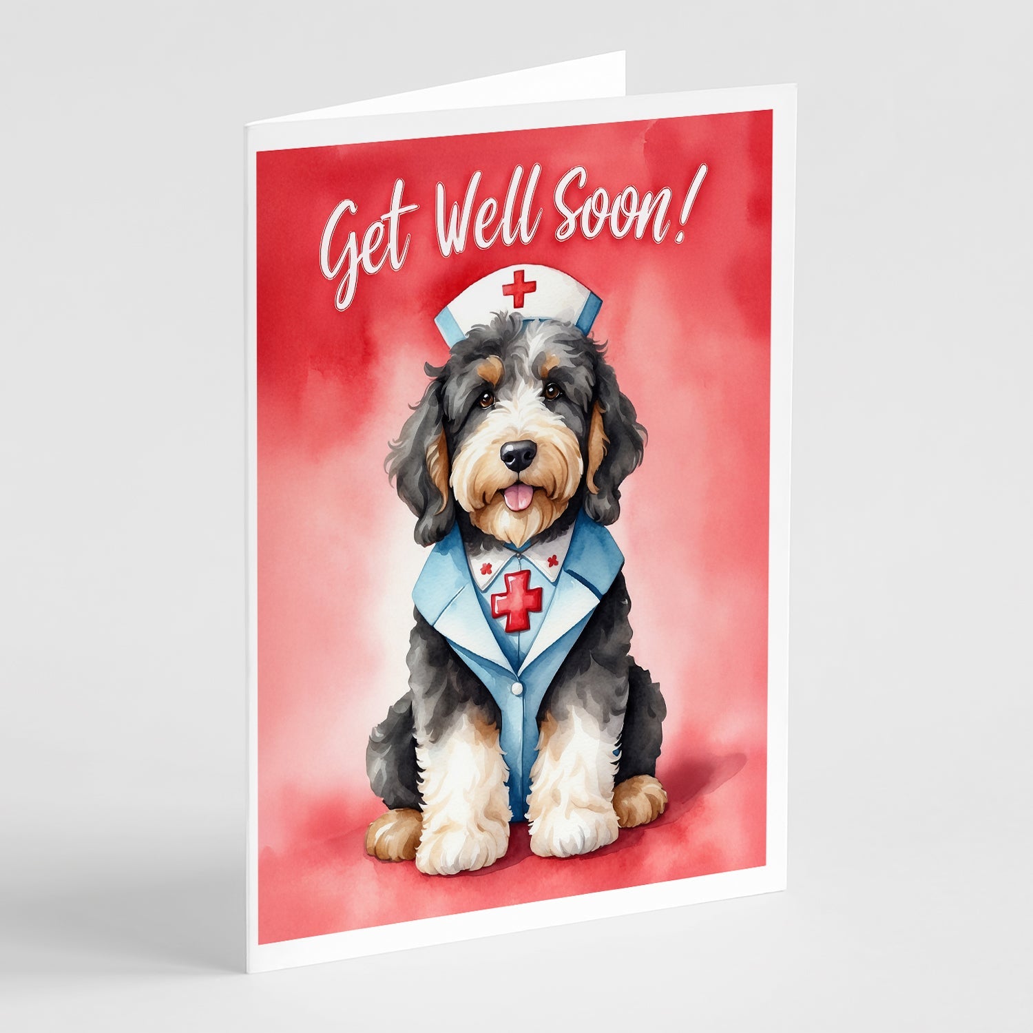 Bernedoodle Get Well Soon Greeting Cards Pack of 8 Blank Cards with Envelopes Whimsical A7 Size 5x7