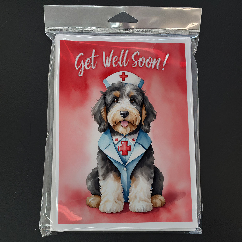 Bernedoodle Get Well Soon Greeting Cards Pack of 8 Blank Cards with Envelopes Whimsical A7 Size 5x7