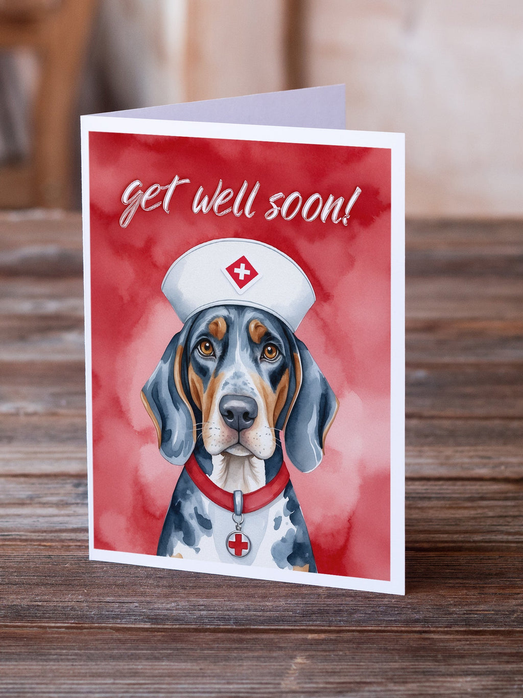 Bluetick Coonhound Get Well Soon Greeting Cards Pack of 8 Blank Cards with Envelopes Whimsical A7 Size 5x7
