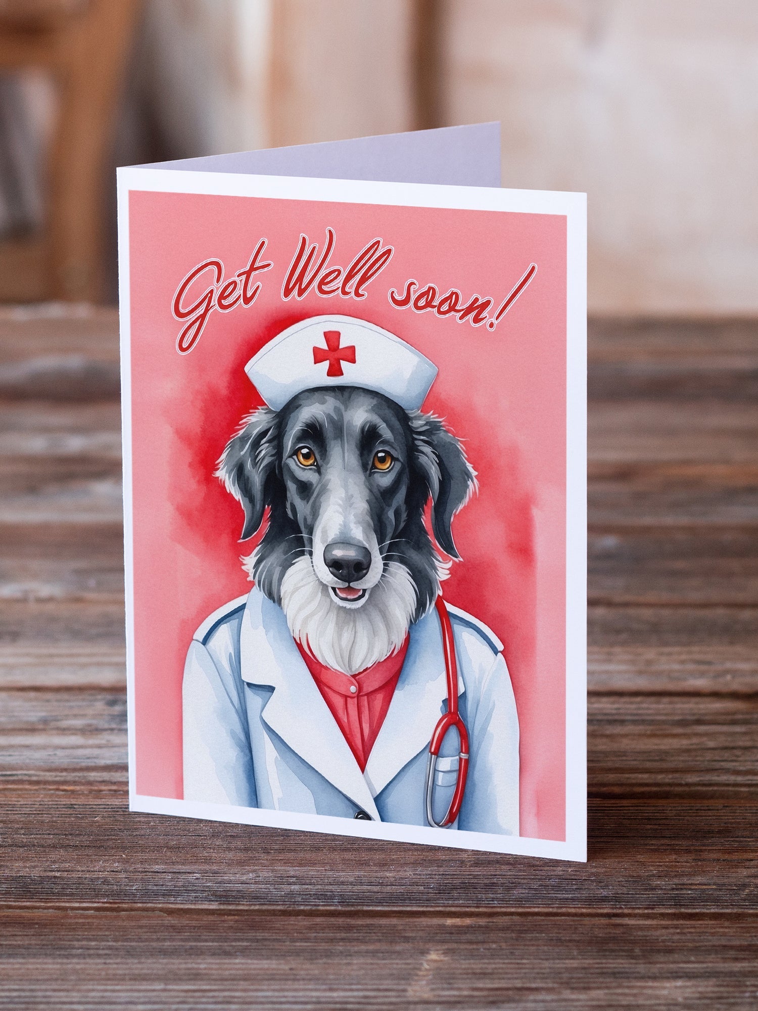 Borzoi Get Well Soon Greeting Cards Pack of 8 Blank Cards with Envelopes Whimsical A7 Size 5x7