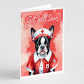 Boston Terrier Get Well Soon Greeting Cards Pack of 8 Blank Cards with Envelopes Whimsical A7 Size 5x7