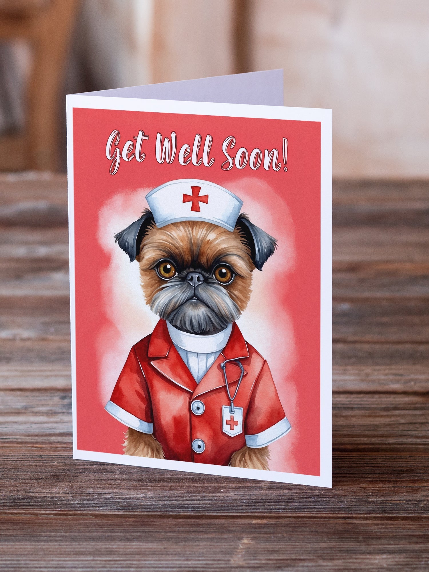 Brussels Griffon Get Well Soon Greeting Cards Pack of 8 Blank Cards with Envelopes Whimsical A7 Size 5x7