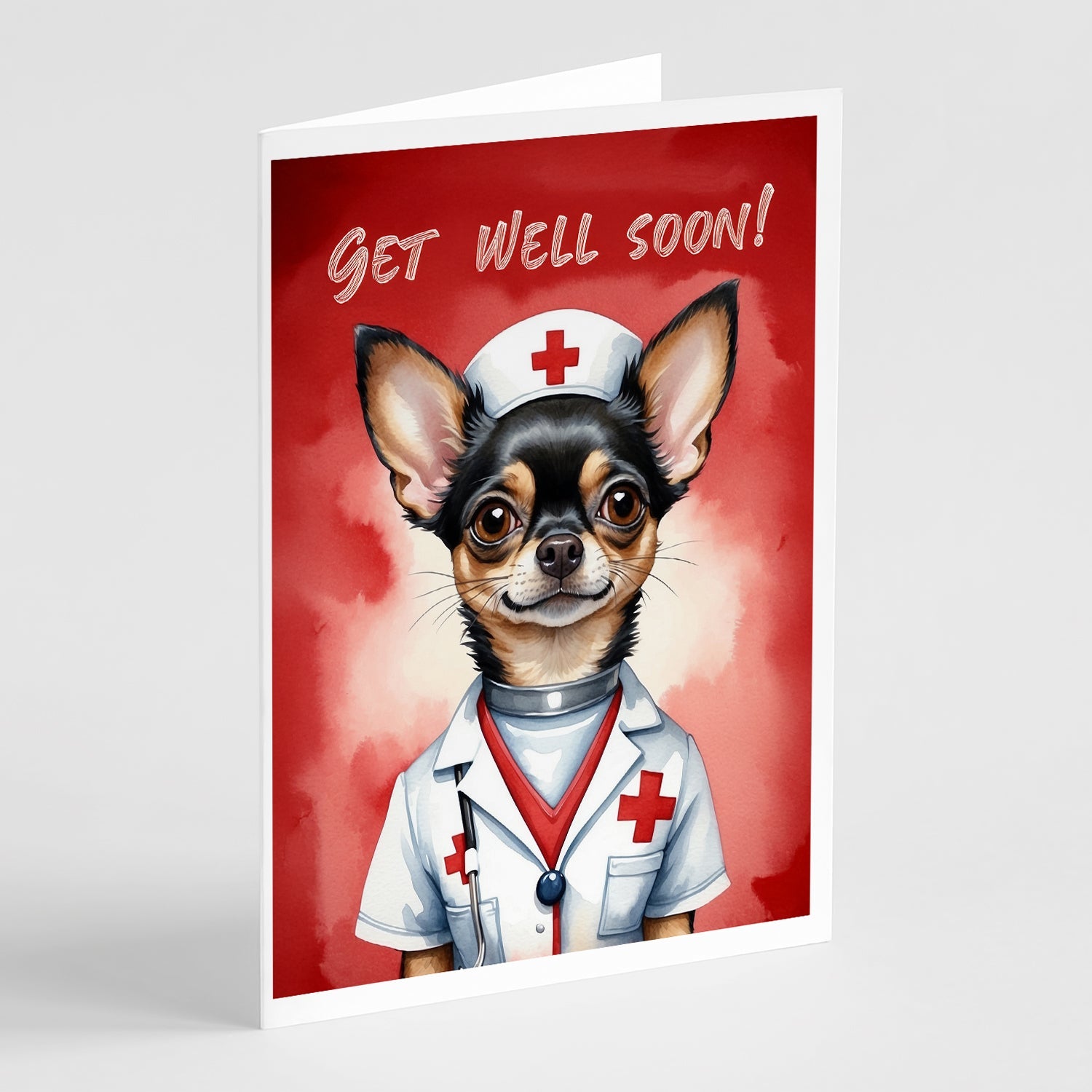 Black and Tan Chihuahua Get Well Soon Greeting Cards Pack of 8 Blank Cards with Envelopes Whimsical A7 Size 5x7