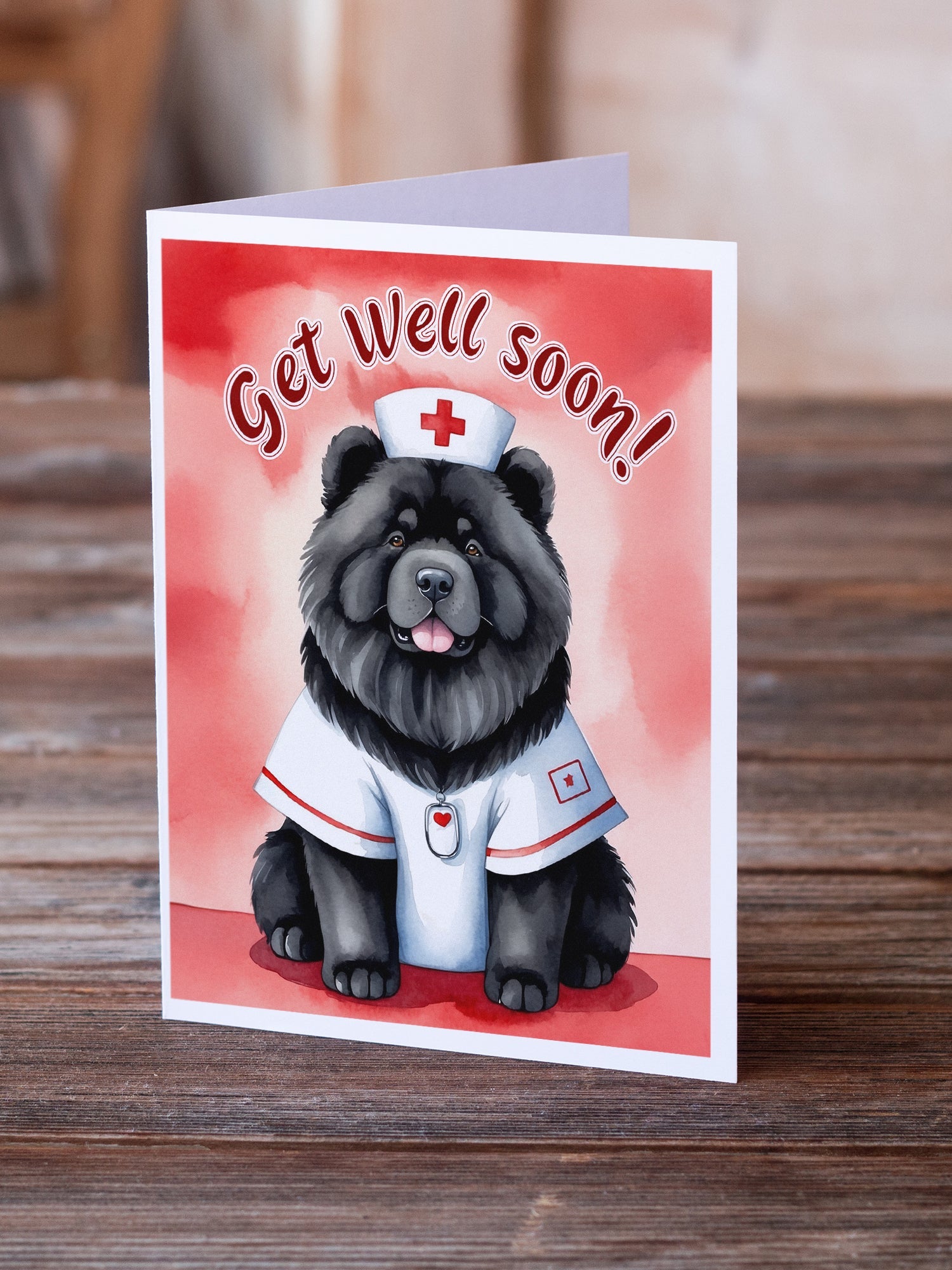 Black Chow Chow Get Well Soon Greeting Cards Pack of 8 Blank Cards with Envelopes Whimsical A7 Size 5x7