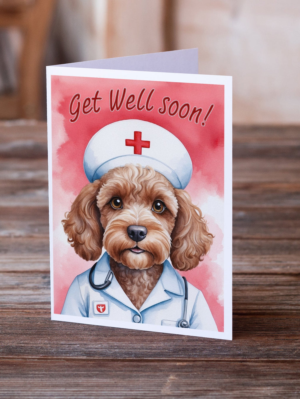 Cockapoo Get Well Soon Greeting Cards Pack of 8 Blank Cards with Envelopes Whimsical A7 Size 5x7