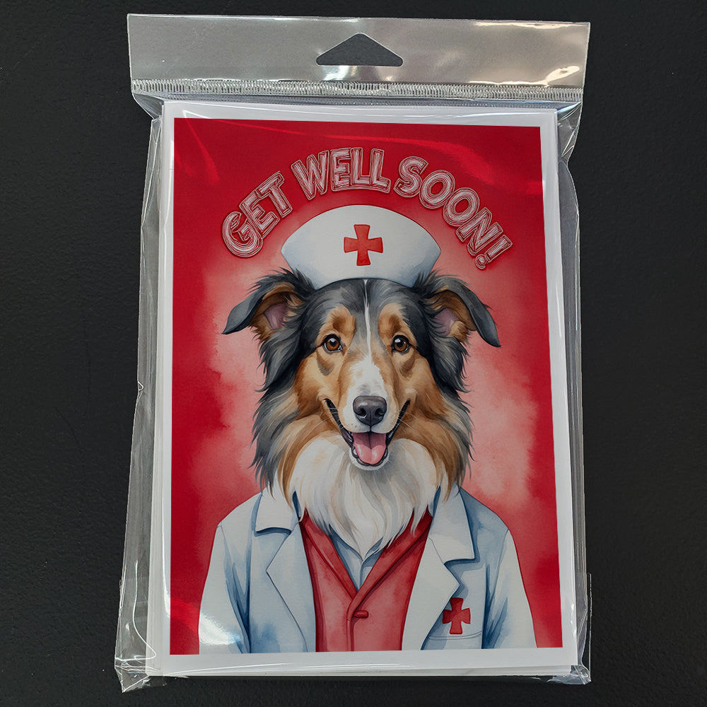 Collie Get Well Soon Greeting Cards Pack of 8 Blank Cards with Envelopes Whimsical A7 Size 5x7