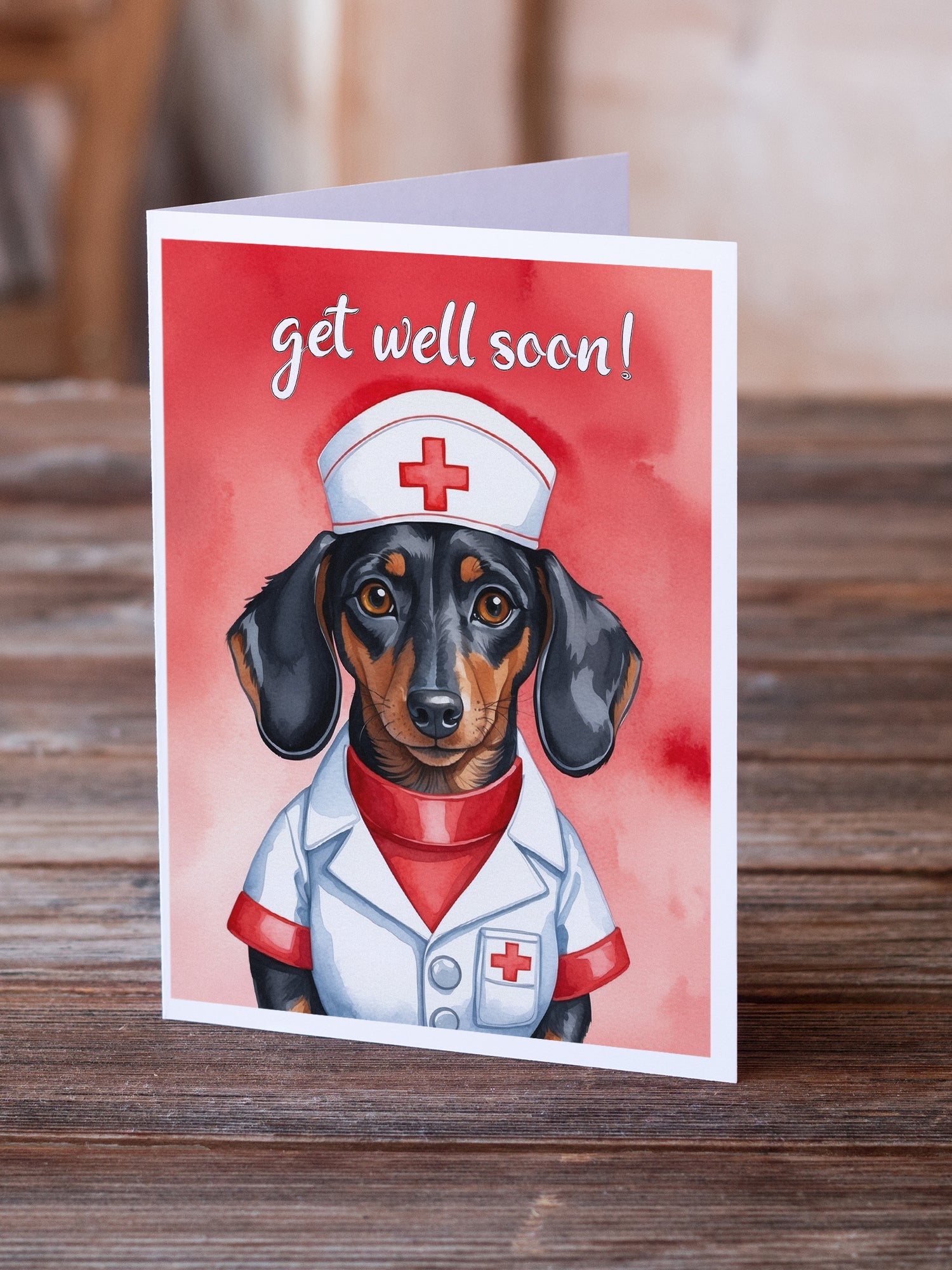 Dachshund Get Well Soon Greeting Cards Pack of 8 Blank Cards with Envelopes Whimsical A7 Size 5x7